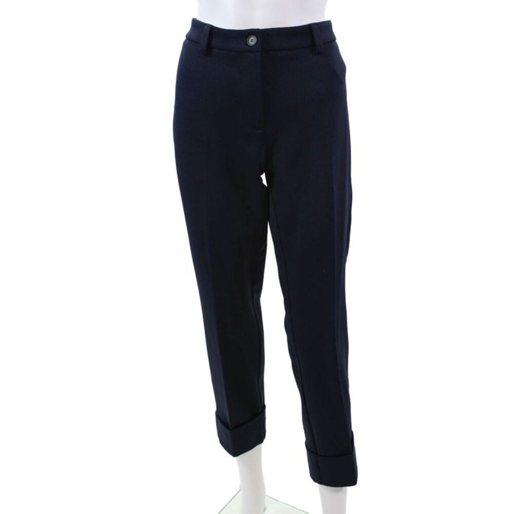 Sharis Womens Textured Cotton Straight Leg Lined Pants Navy Size EUR 46